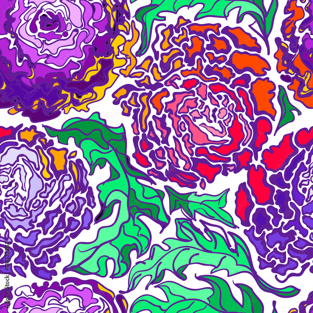 Vector seamless pattern with peony flowers