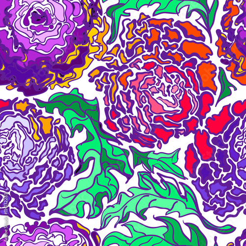 Vector seamless pattern with peony flowers