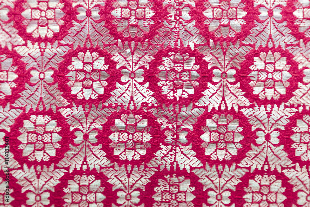 Embroidered textile oriental shiny handmade pattern made of threads
