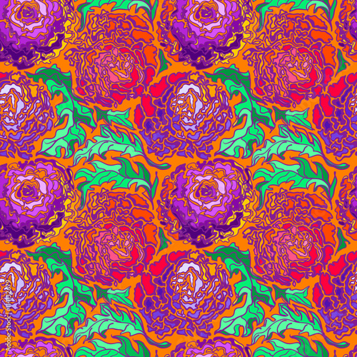 Vector seamless pattern with peony flowers