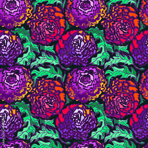 Vector seamless pattern with peony flowers