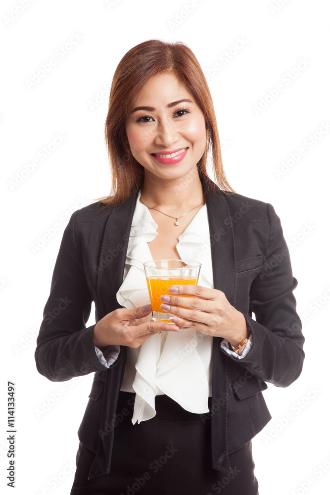 Young Asian woman drink orange juice Young Asian woman drink orange juice