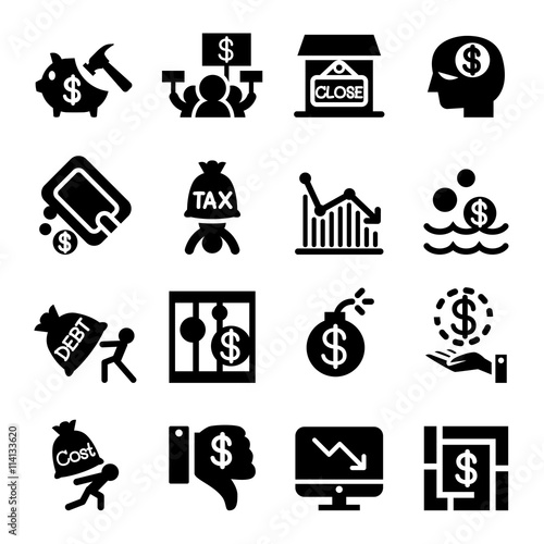 Business Crisis and business failure icon set