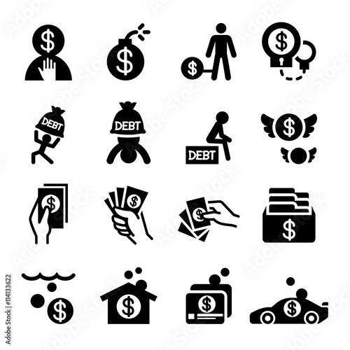 Money Crisis & Debt icons set