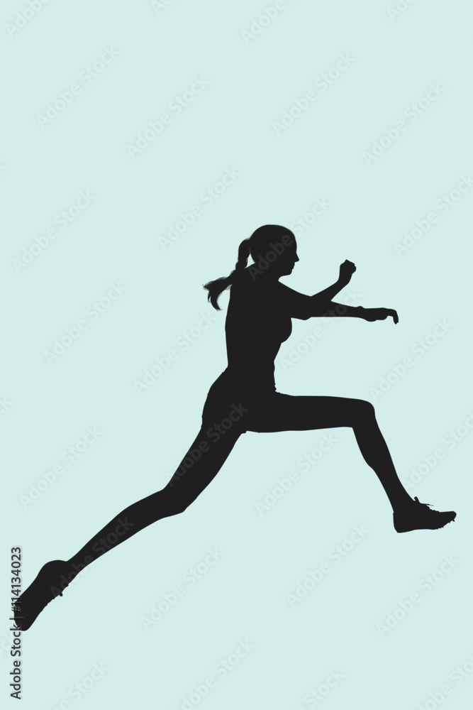 Composite image of profile view of sportswoman jumping Composite image of profile view of sportswoman jumping