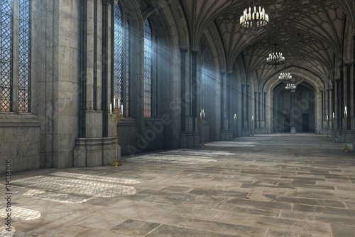 Vászonkép Gorgeous view of gothic cathedral interior 3d CG illustration