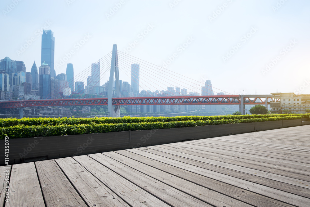 empty floor with cityscape and skyline of chongqing