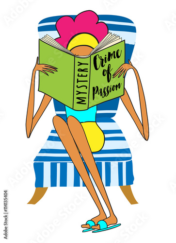 Reader - Redhead woman reading mystery novel in the summer lounge chair