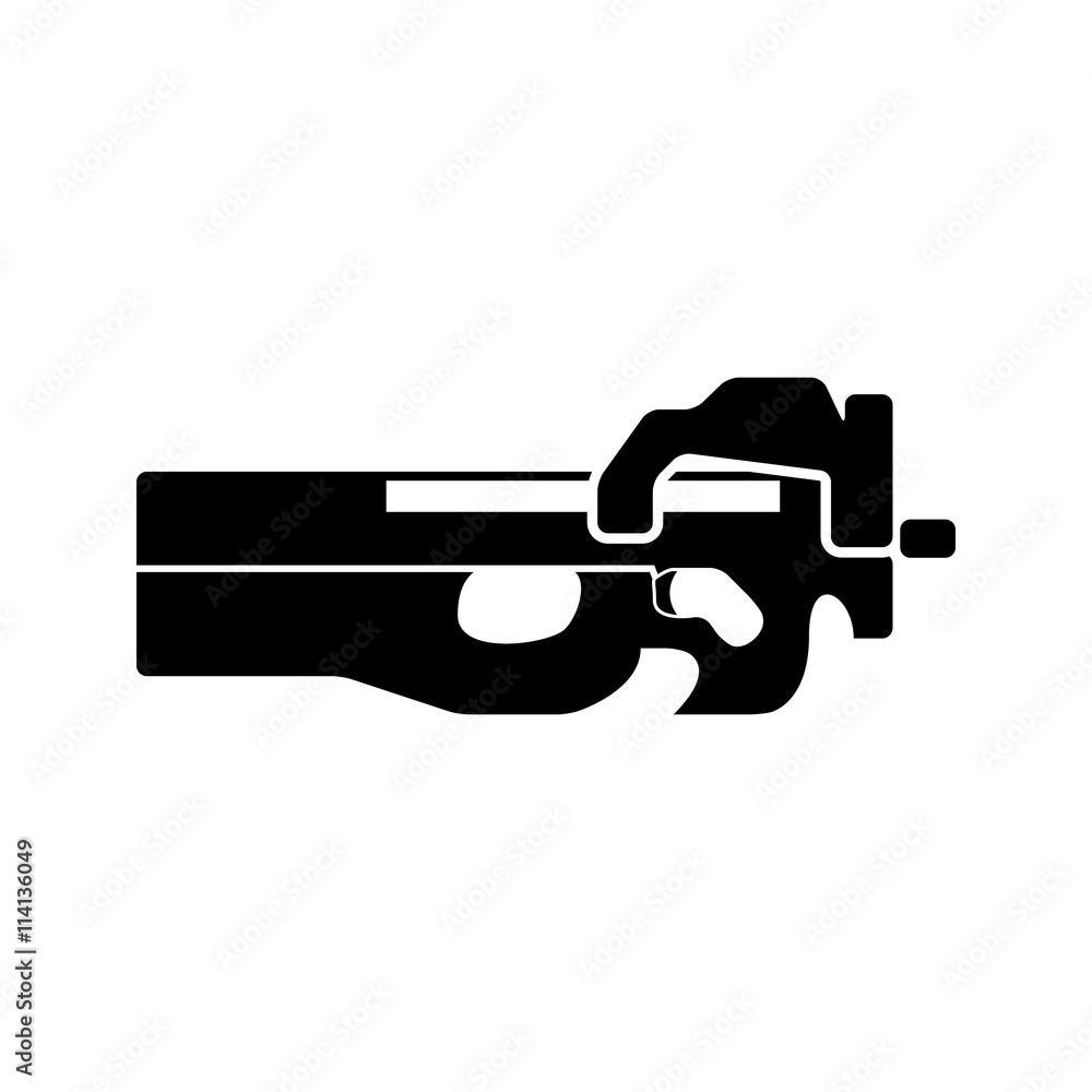Firearms P-90. Black simple icon. Flat style for web and mobile