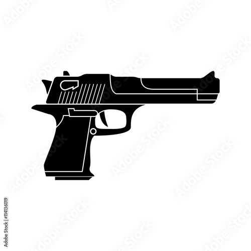 Powerful pistol, gun, handgun, vector. Black simple icon. Flat style.