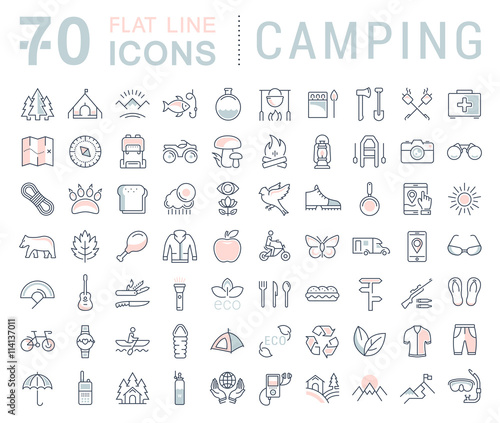 Set Vector Flat Line Icons Camping