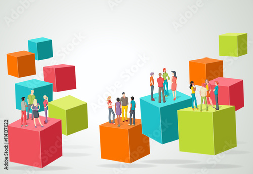 3d cubes with business people. Infographic design.
