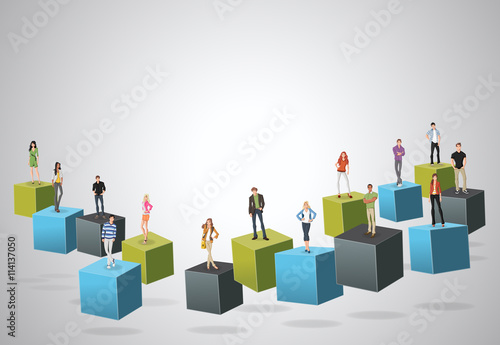 3d cubes with business people. Infographic design.
