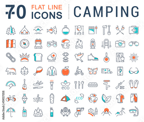 Set Vector Flat Line Icons Camping