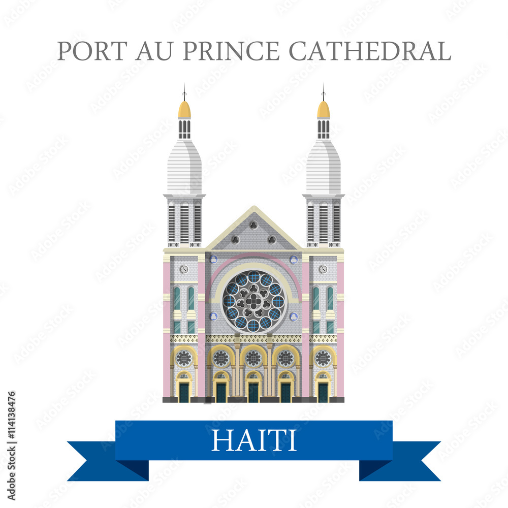 Port au Prince Cathedral in Haiti flat vector illustration