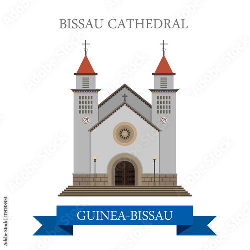Bissau Cathedral in Guinea-Bissau flat vector illustration