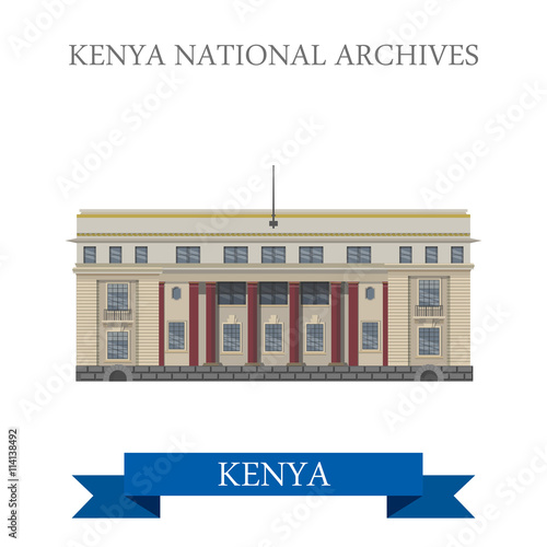 Kenya National Archives flat cartoon style vector illustration