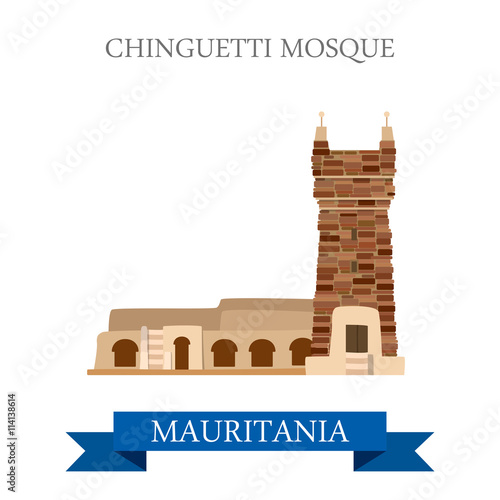 Chinguetti Mosque in Mauritania Flat cartoon vector illustration
