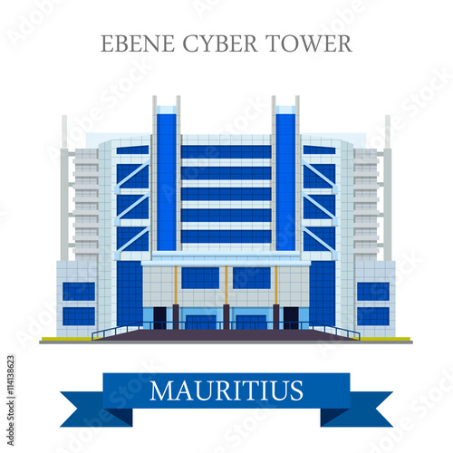 Ebene Cyber Tower in Mauritius Flat historic vector illustration