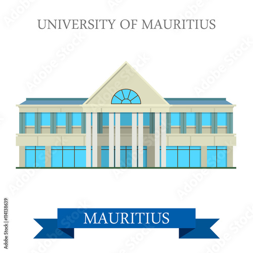 University of Mauritius. Flat cartoon style historic sight showplace web site vector illustration