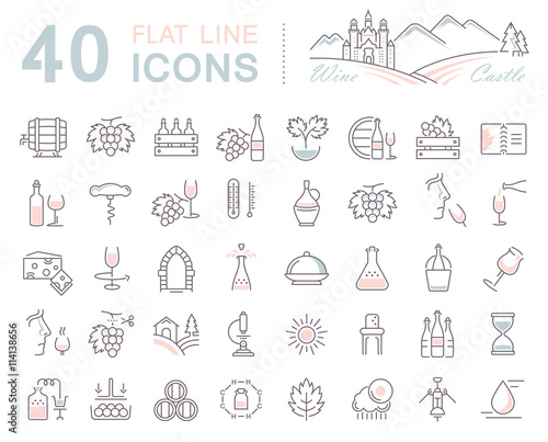 Set Vector Flat Line Icons Wine