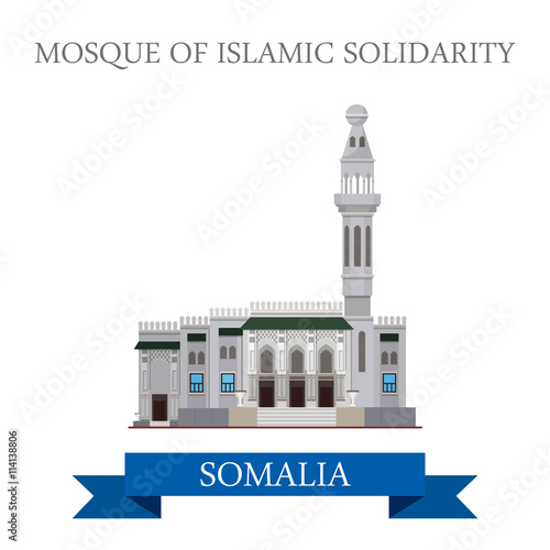 Mosque Islamic Solidarity Mogadishu Somalia Flat historic vector