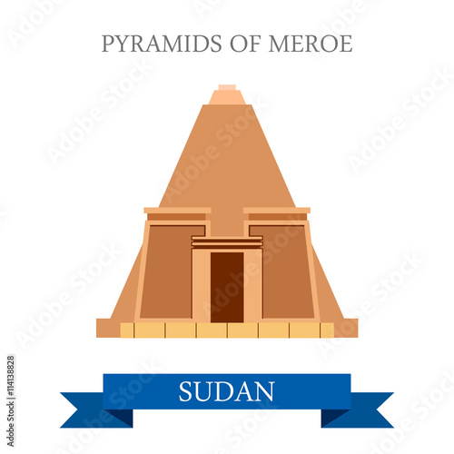 Pyramids Meroe Sudan Flat style historic web vector illustration