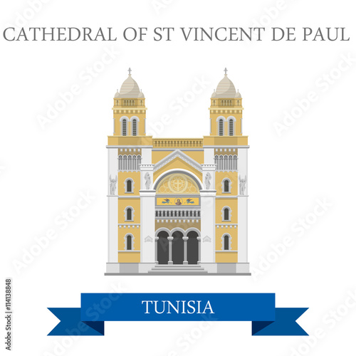 Cathedral of St Vincent de Paul Tunisia Flat historic web vector