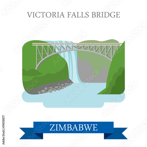 Victoria Falls Bridge Zimbabwe Flat historic vector illustration