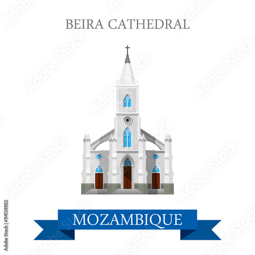 Beira Cathedral Mozambique Flat historic web vector illustration