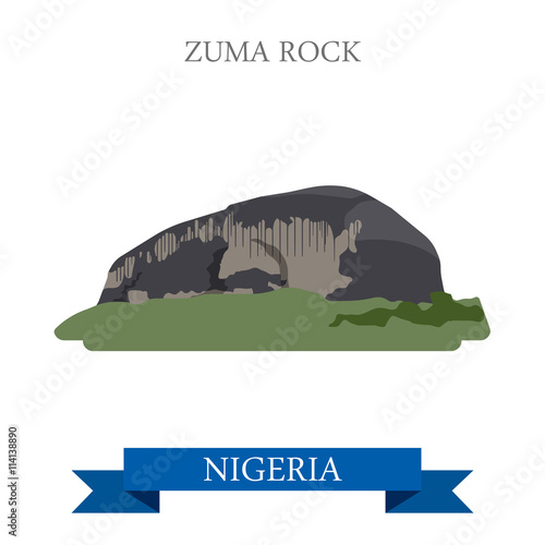 Slika na platnu Zuma Rock in Nigeria Flat historic sight web vector illustration