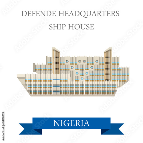 Defense Headquarters Ship House Nigeria Flat vector illustration