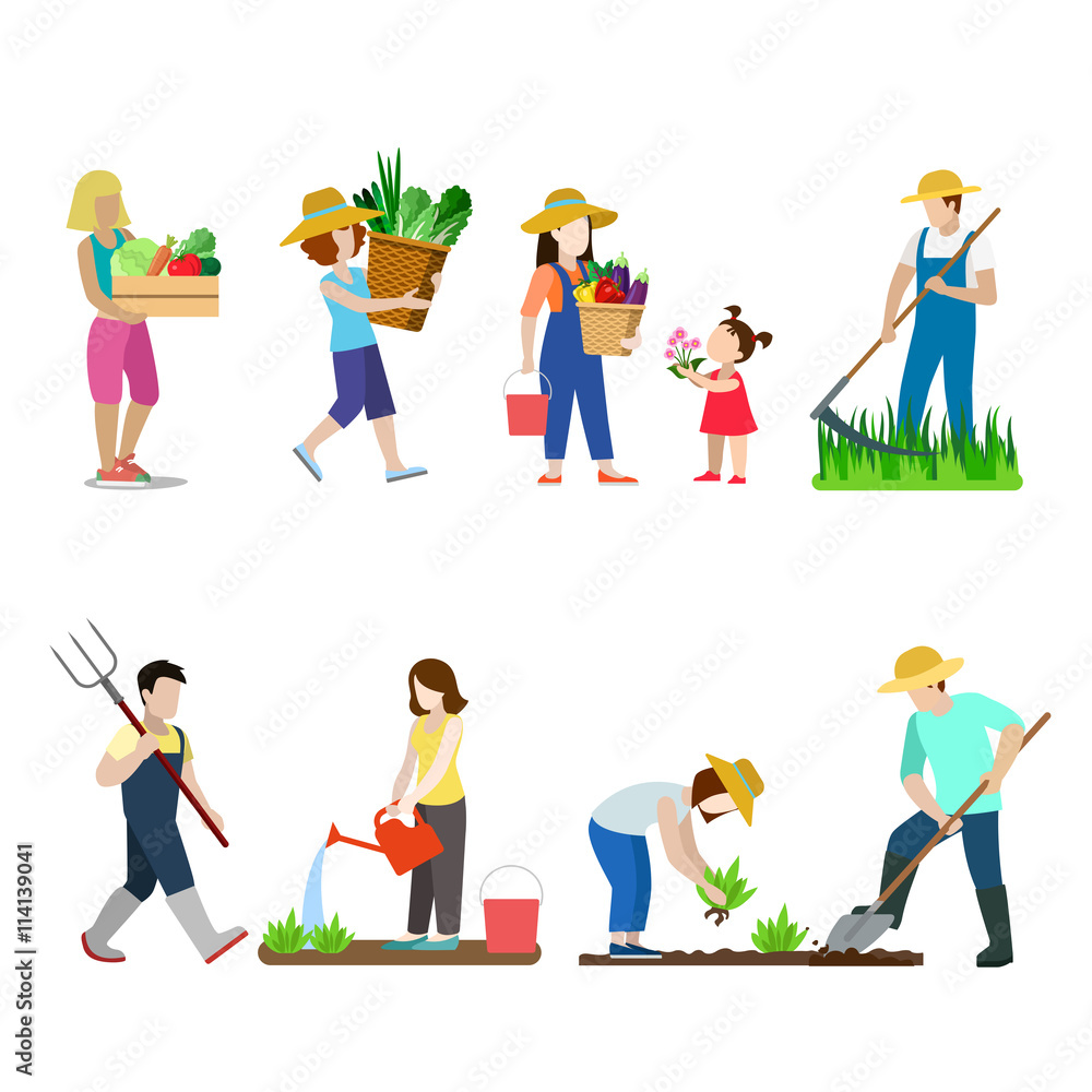 Fototapeta premium Garden creative vector icon set man woman family illustration