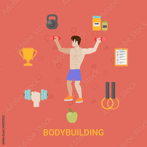 Healthy life concept vector illustration set people sports food