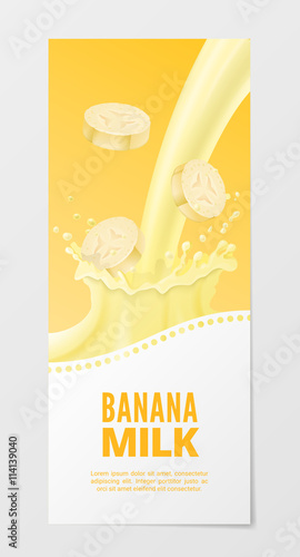 Milk banner 3d vector illustration banana splash background
