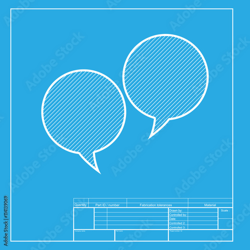 Speech bubble sign. White section of icon on blueprint template.