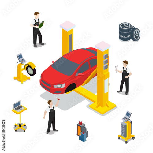 Technical inspection car service vector diagnostic illustration