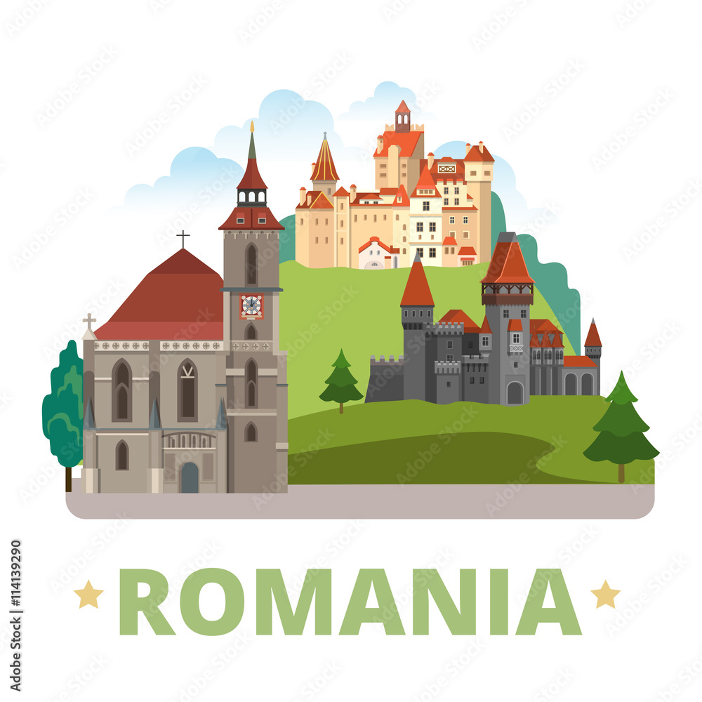 Romania country design template Flat cartoon style web vector