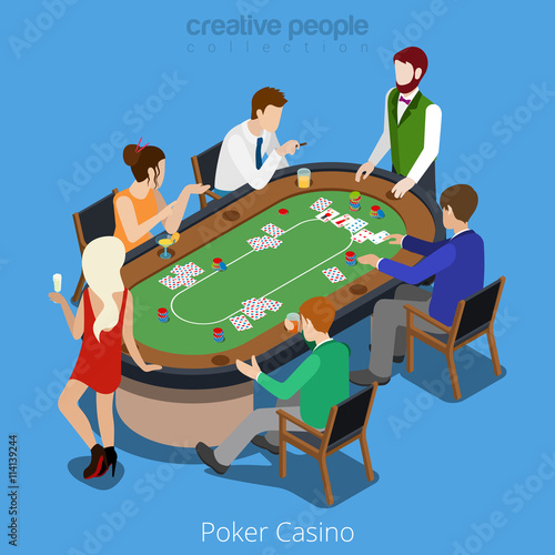 Isometric poker room vector concept. Player online casino card.