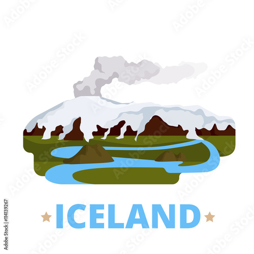 Iceland country design template Flat cartoon style web vector