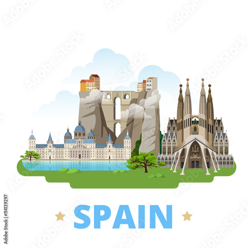 Spain country design template Flat cartoon style web vector