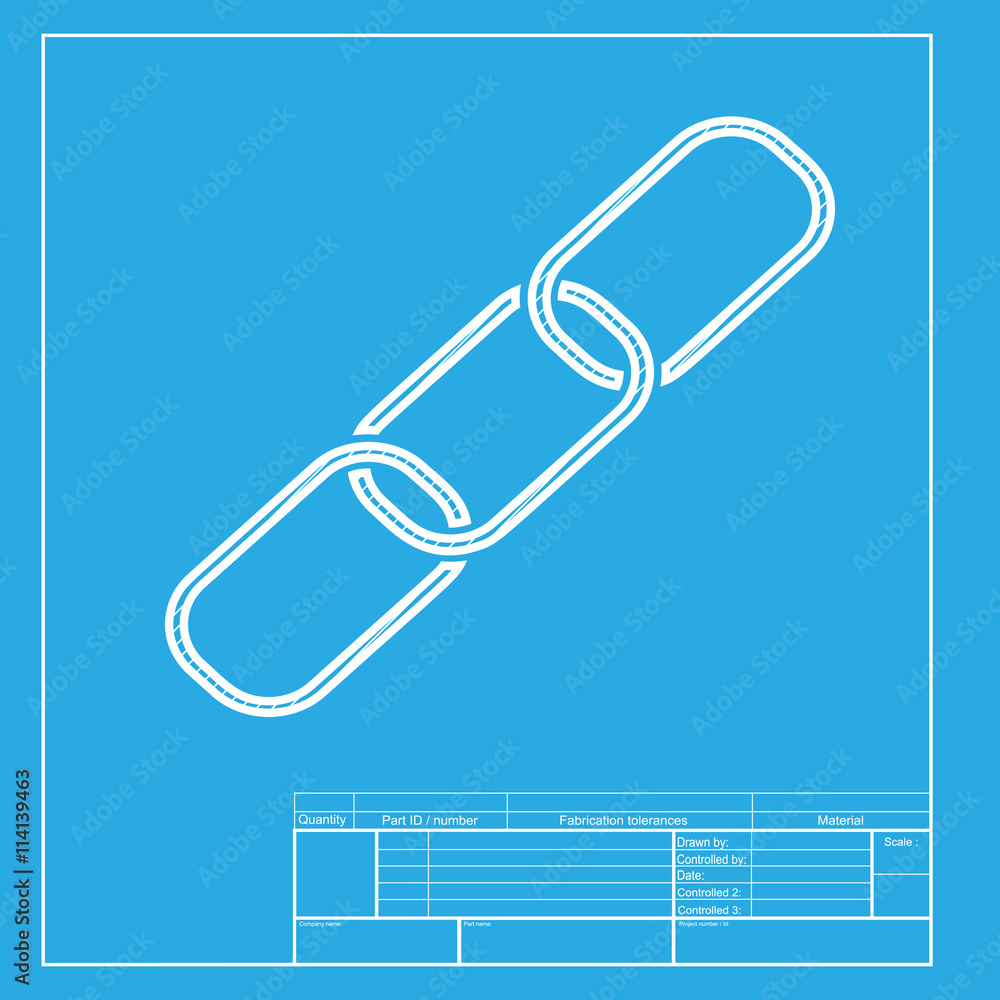 Link sign illustration. White section of icon on blueprint template. Link sign illustration. White section of icon on blueprint template.