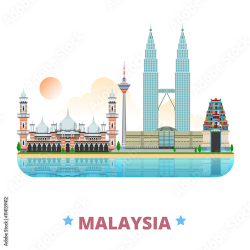 Malaysia country design template Flat cartoon style web vector