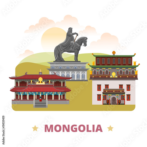 Mongolia country design template Flat cartoon style web vector
