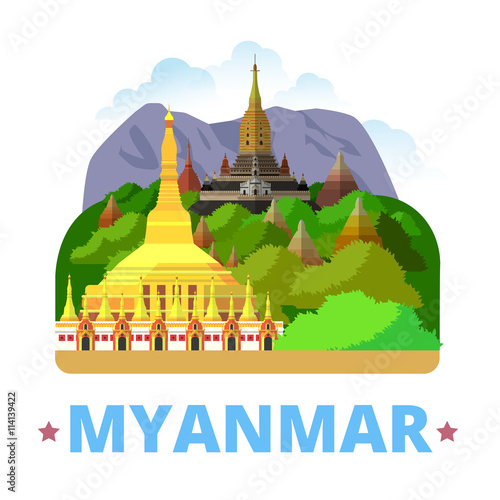 Myanmar country design template Flat cartoon style web vector