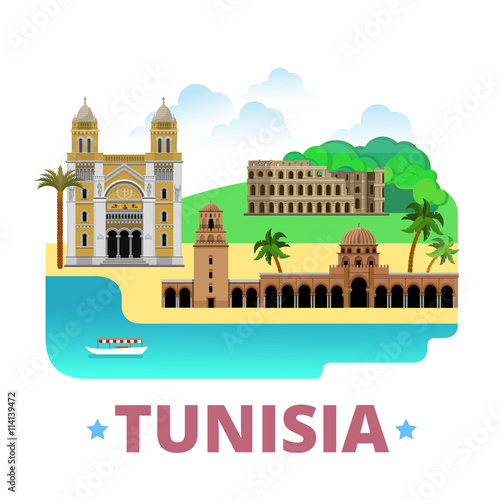 Tunisia country design template Flat cartoon style web vector