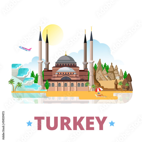Turkey country design template Flat cartoon style web vector