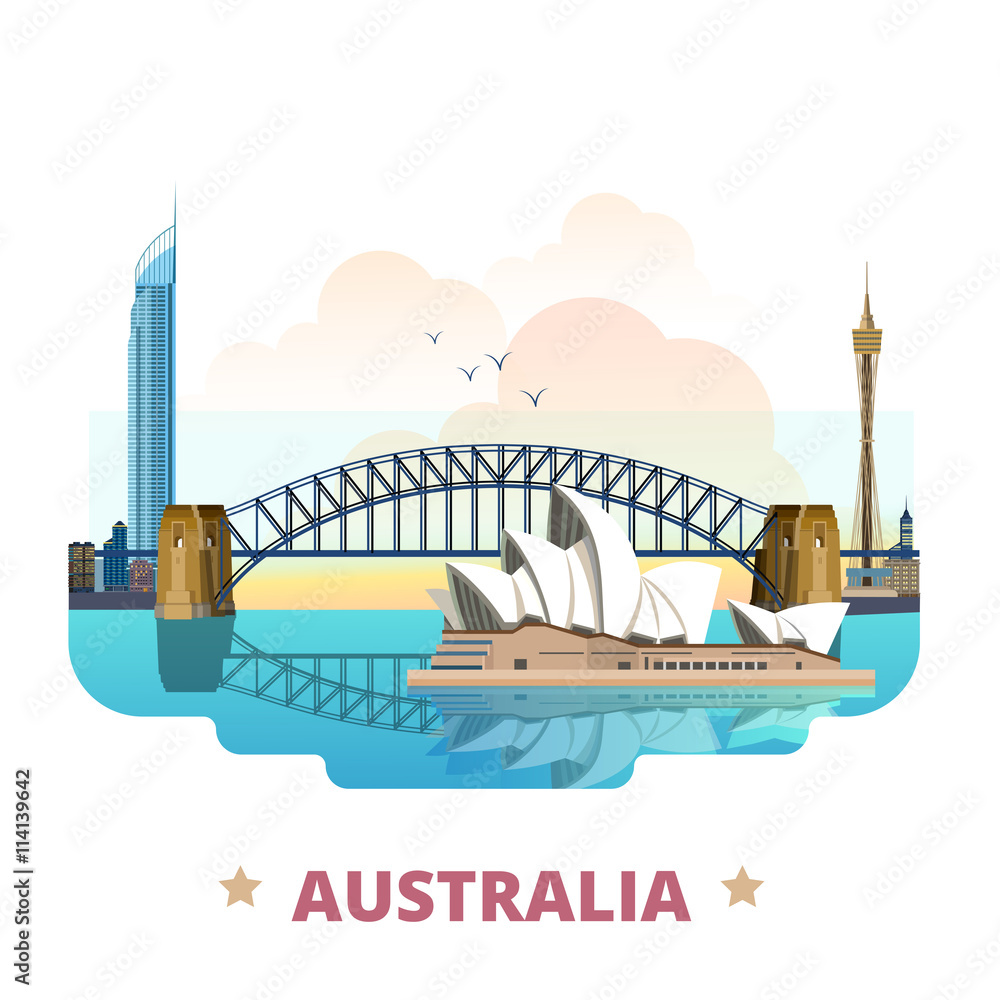 Australia country design template Flat cartoon style web vector - obrazy, fototapety, plakaty 