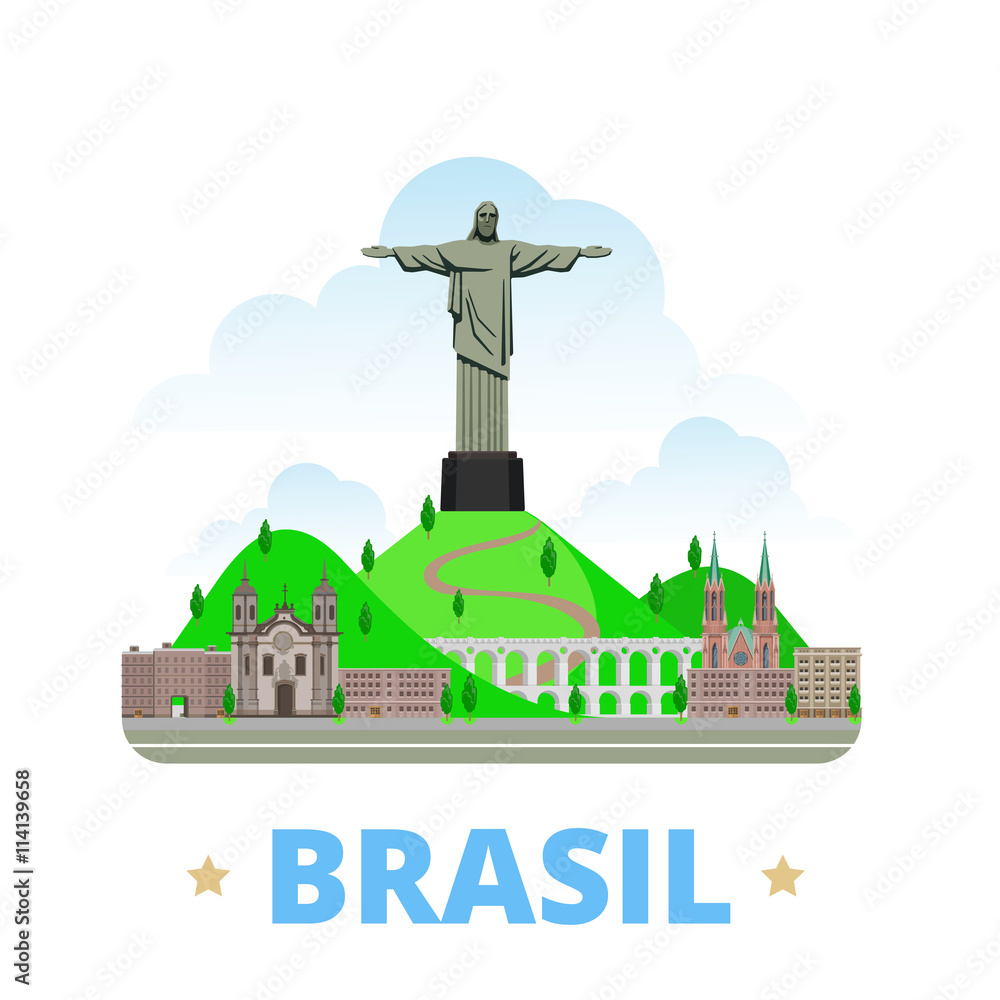 Brazil country design template Flat cartoon style web vector