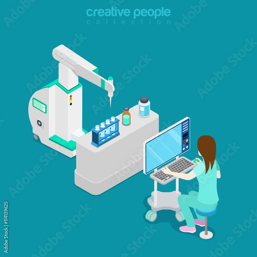 Isometric medical hospital computer doctor Flat 3d vector